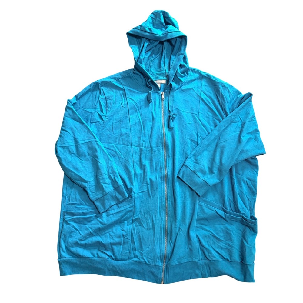 Woman Within Blue Zip Up Hoodie Sweatshirt Plus Size 30/32 3X Turquoise Pocket